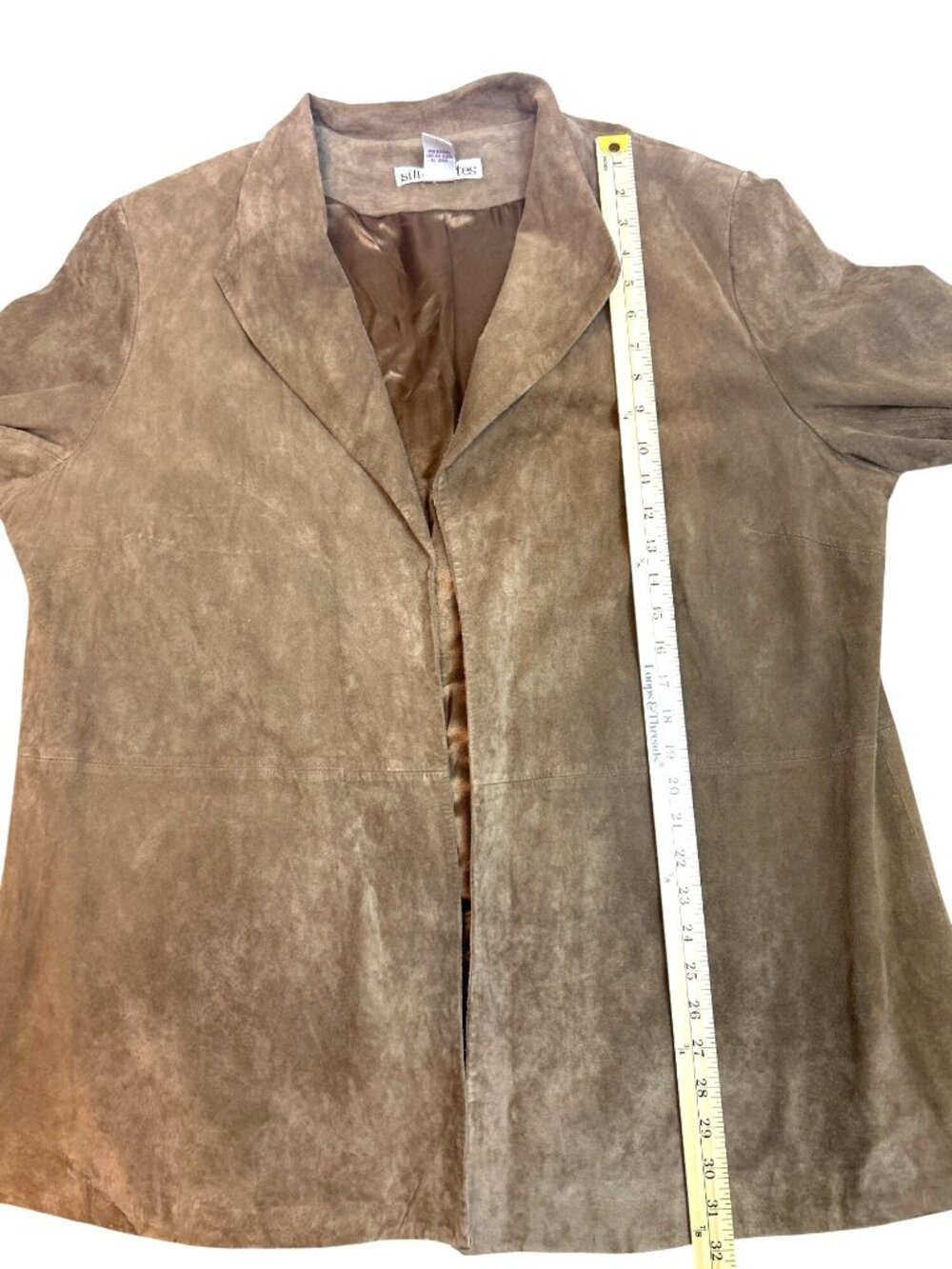 Vtg Silhouettes Jacket Women's 2X Brown Genuine Leather Open Front Suede Coat - Picture 10 of 11